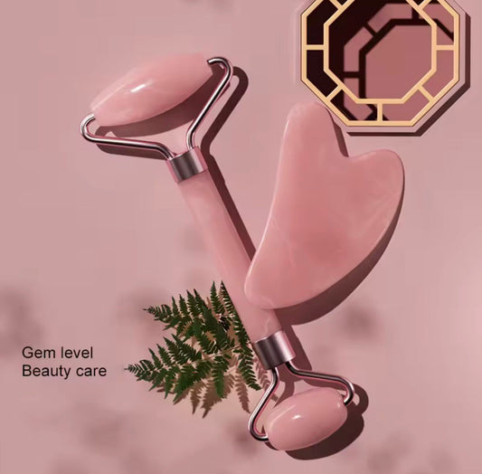 Rouleau Visage & Gua Sha en Pierre – Massage Facial Anti-Âge & Peau Éclatante