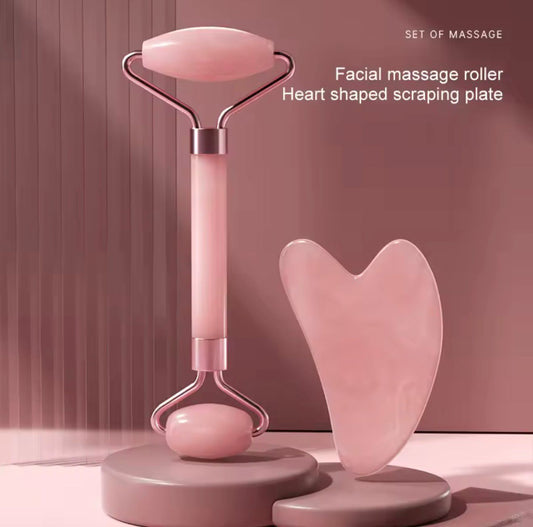 Rouleau Visage & Gua Sha en Pierre – Massage Facial Anti-Âge & Peau Éclatante