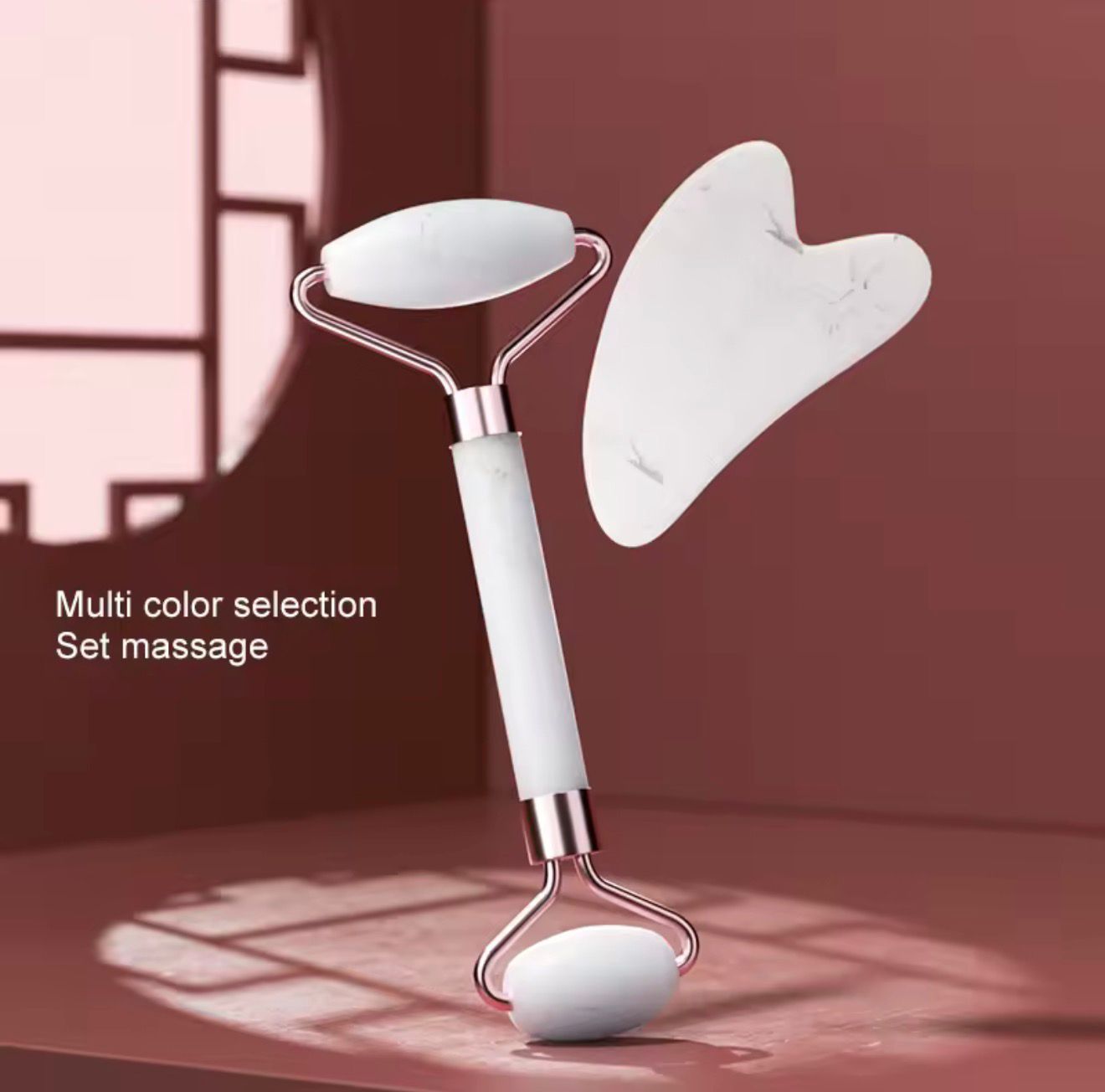 Rouleau Visage & Gua Sha en Pierre – Massage Facial Anti-Âge & Peau Éclatante